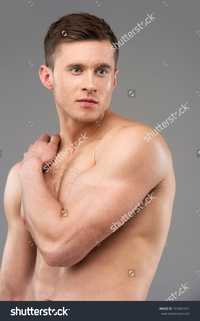 sexy nude male models stock photo sexy nude fit male model posing camera half length shoot isolated over grey background pic